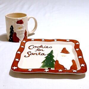 Bella Casa Ganz Ceramic Cookies For Santa Square Plate 3D Stars Christmas Trees